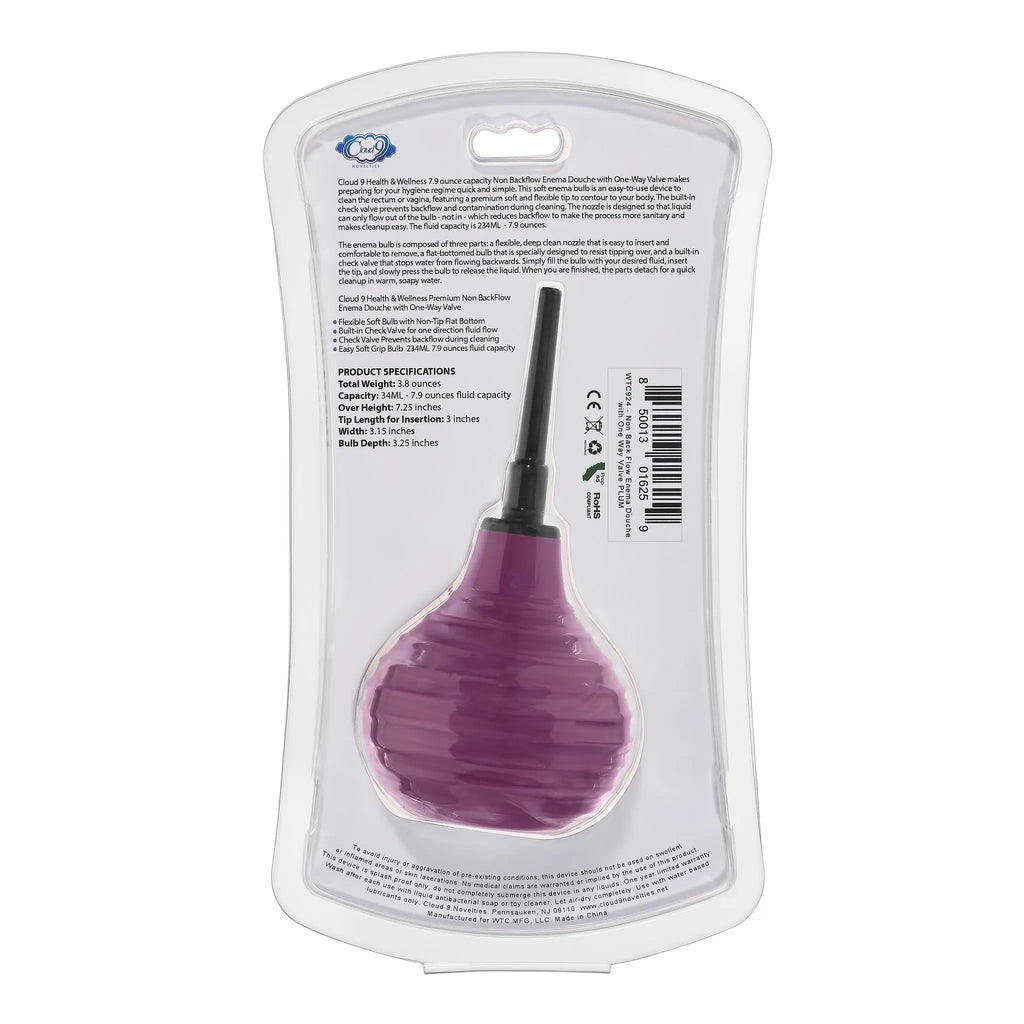 Health and Wellness Deluxe Enema Douche Non- Backflow One-Way Valve - 7.9 Fl. Oz. - Plum – body-safe materials | Fu'Cha Ex...