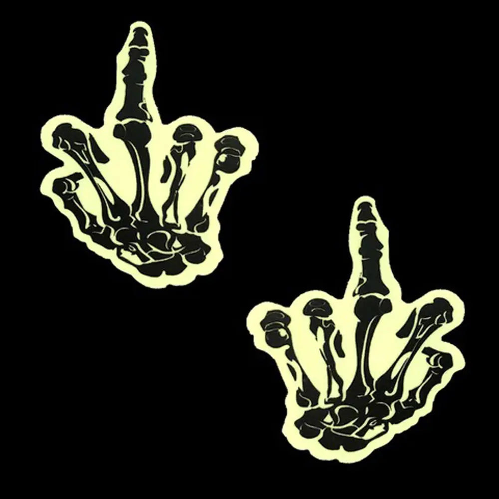 Fuck You Glow in the Dark Skeleton Hand Nipple Cover Pasties – latex-free | Fu'Cha Exotics