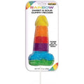 Rainbow gummy candy shaped like a pecker, in blister pack