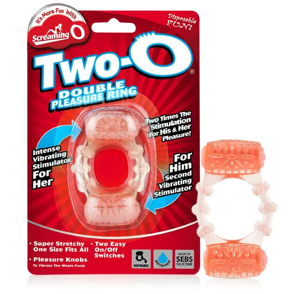 Silicone pleasure ring set in red blister pack with translucent white ring