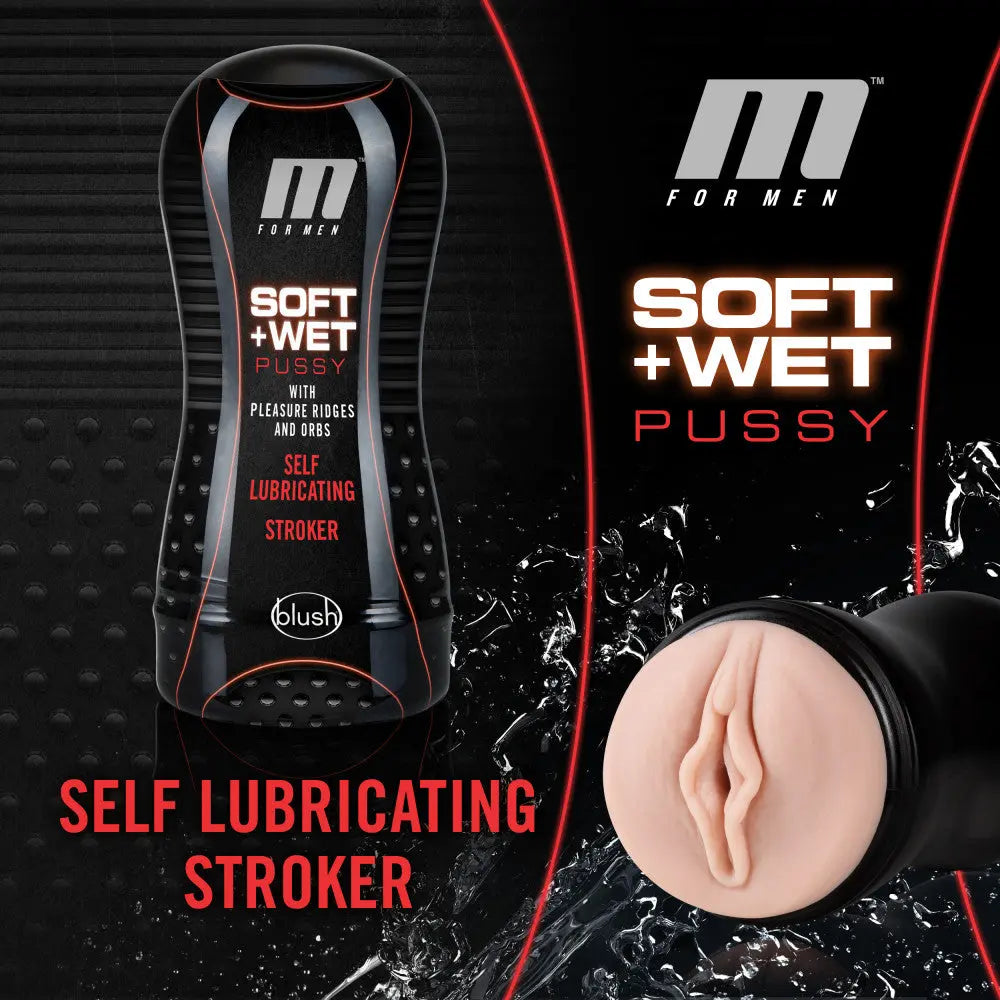 M for Men - Soft and Wet - Pussy With Pleasure Ridges and Orbs - Self Lubricating Stroker Cup - Vanilla – body-safe materi...