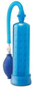 Blue silicone power pump with suction hose and bulb base