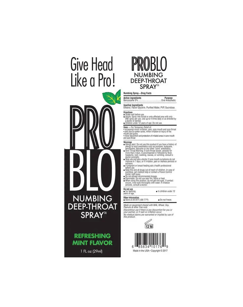 Problo Numbing Deep Throat Spray - Refreshing Mint - 1 Fl. Oz. – body-safe materials | Fu'Cha Exotics