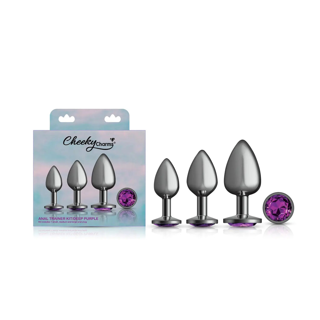 Purple Round Gem Anal Trainer Kit - Gunmetal – body-safe materials | Fu'Cha Exotics