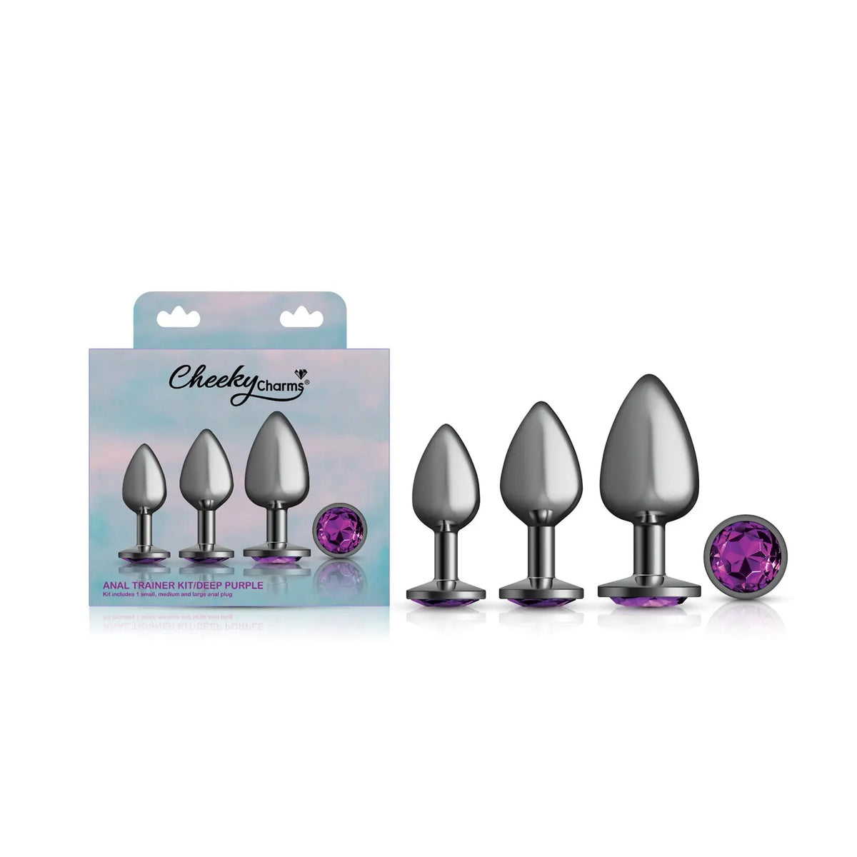 Purple Round Gem Anal Trainer Kit - Gunmetal – body-safe materials | Fu'Cha Exotics