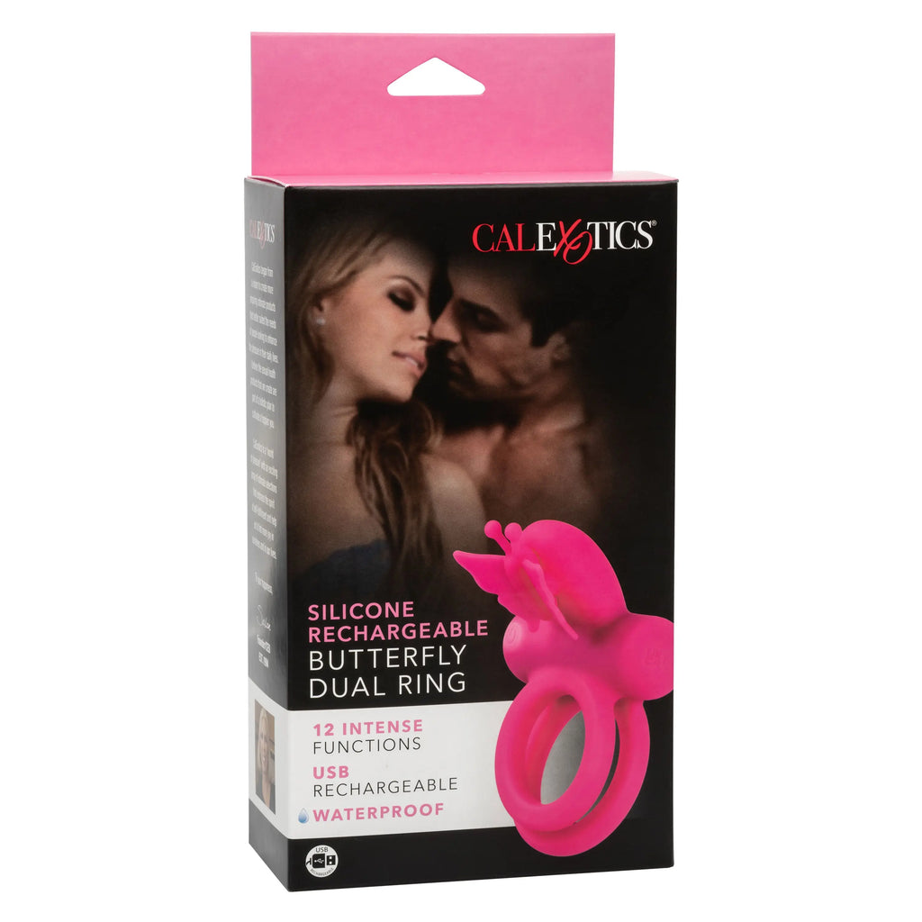 Silicone Rechargeable Dual Butterfly Ring - Pink – body-safe materials | Fu'Cha Exotics