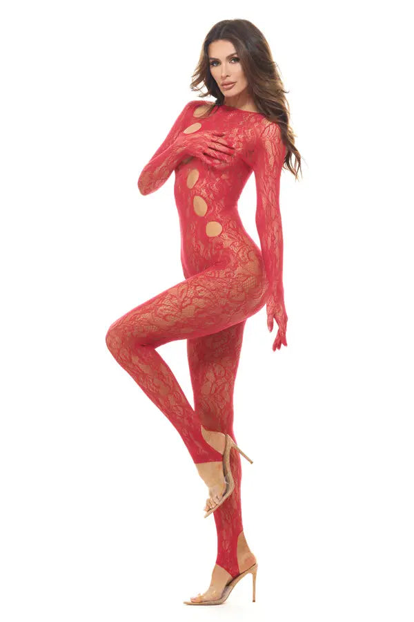 Split Up Lace Bodystocking - Red - Os – nylon | Fu'Cha Exotics
