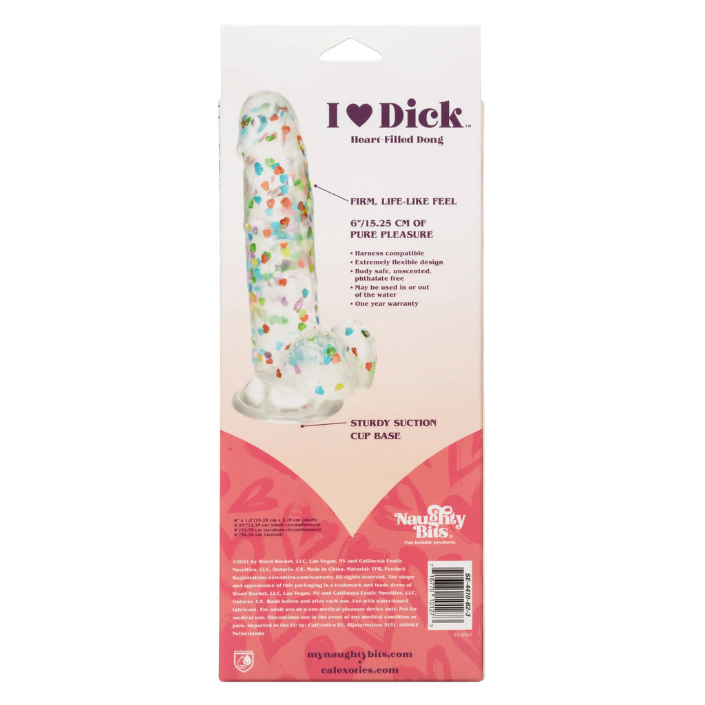 Naughty Bits I Love Dick Heart-Filled Dong – body-safe materials suction stimulation | Fu'Cha Exotics