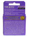 Purple Trojan Sensations lubricated condom box, 3-pack, sealed packaging