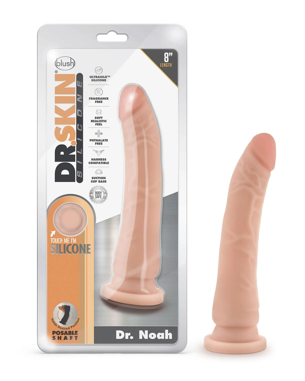 Dr. Skin Silicone - Dr. Noah - 8 Inch Dong With Suction Cup - Vanilla – body-safe materials | Fu'Cha Exotics