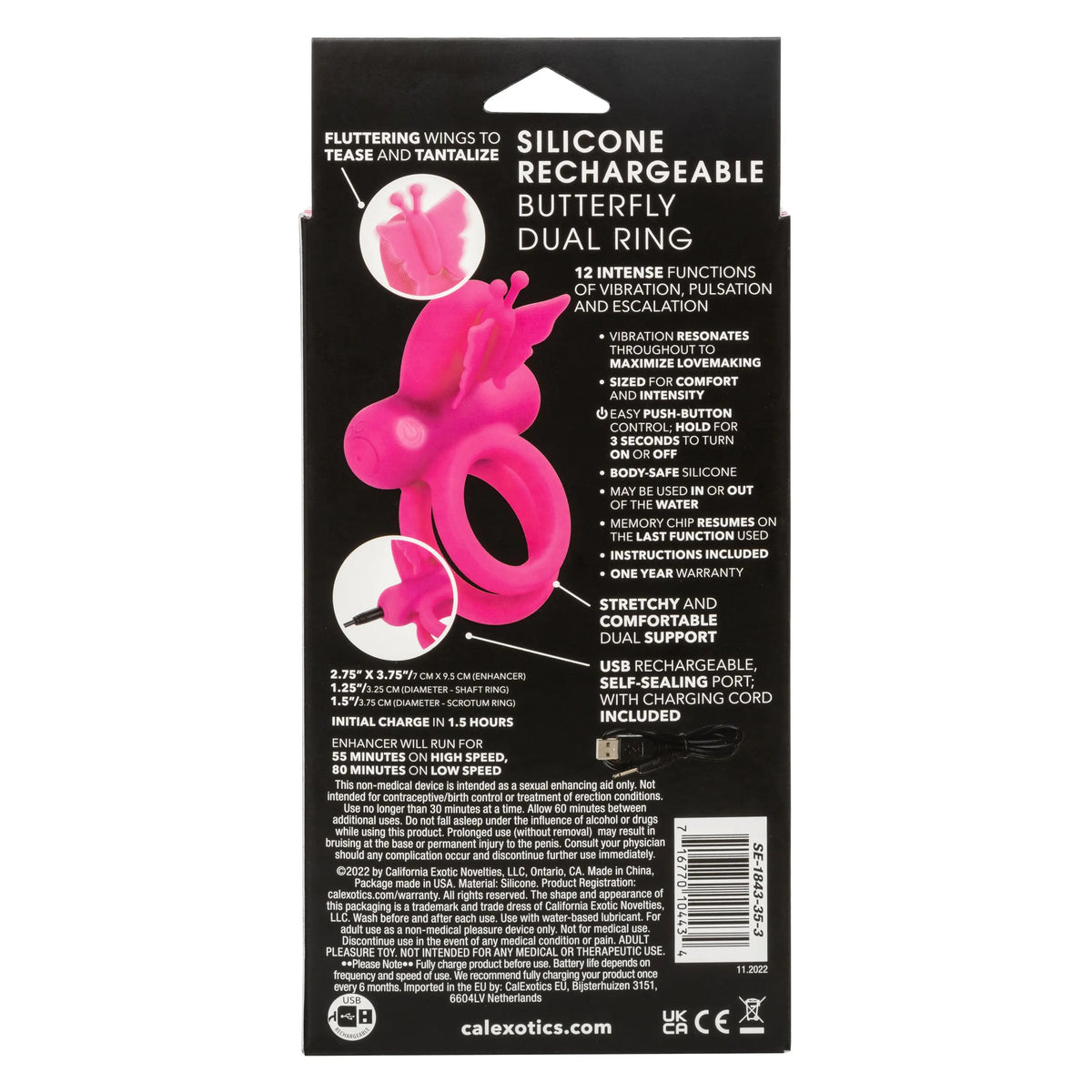 Silicone Rechargeable Dual Butterfly Ring - Pink – body-safe materials | Fu'Cha Exotics