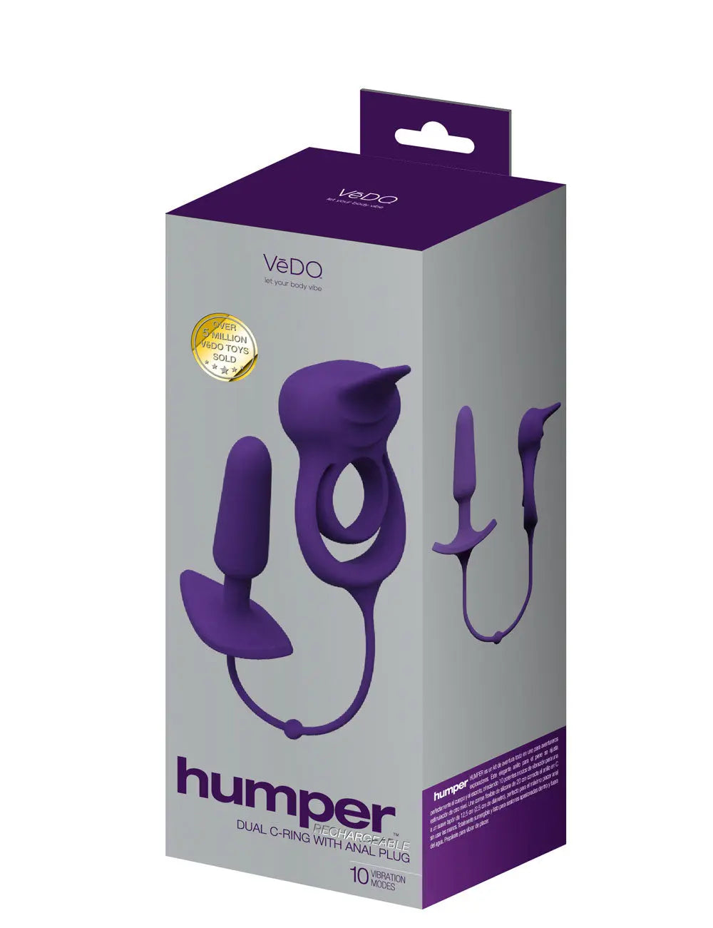 Humper Rechargeable Dual C-Ring With Anal Plug - Purple – body-safe silicone USB-rechargeable | Fu'Cha Exotics