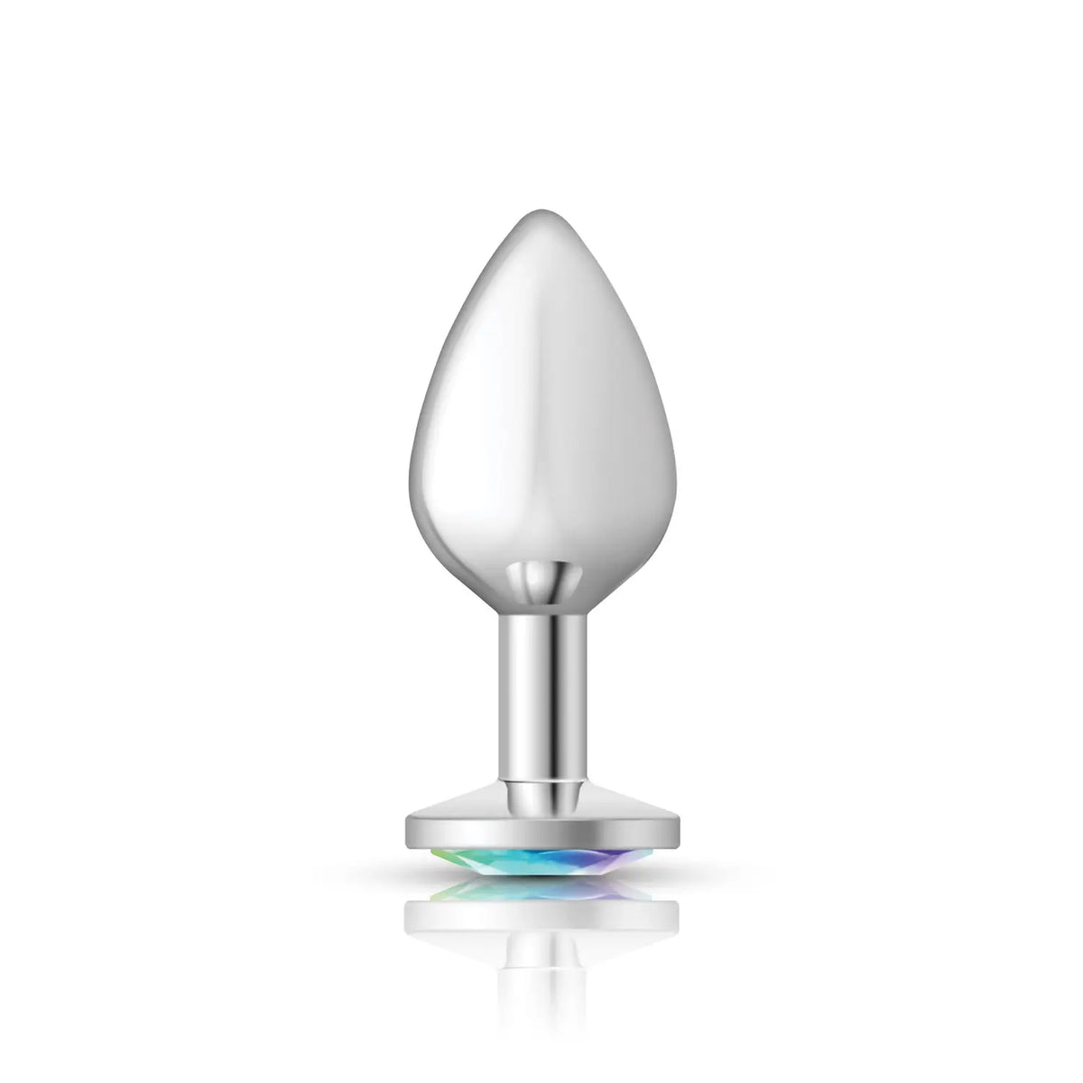 Clear Iridescent Round Gem Silver Metal Plug - Md – body-safe materials | Fu'Cha Exotics
