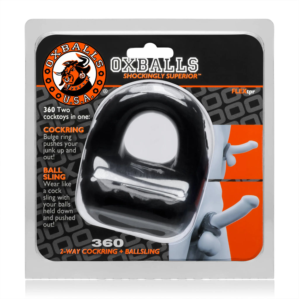 360 2- Way Cockring and Ballsling - Black – body-safe materials | Fu'Cha Exotics