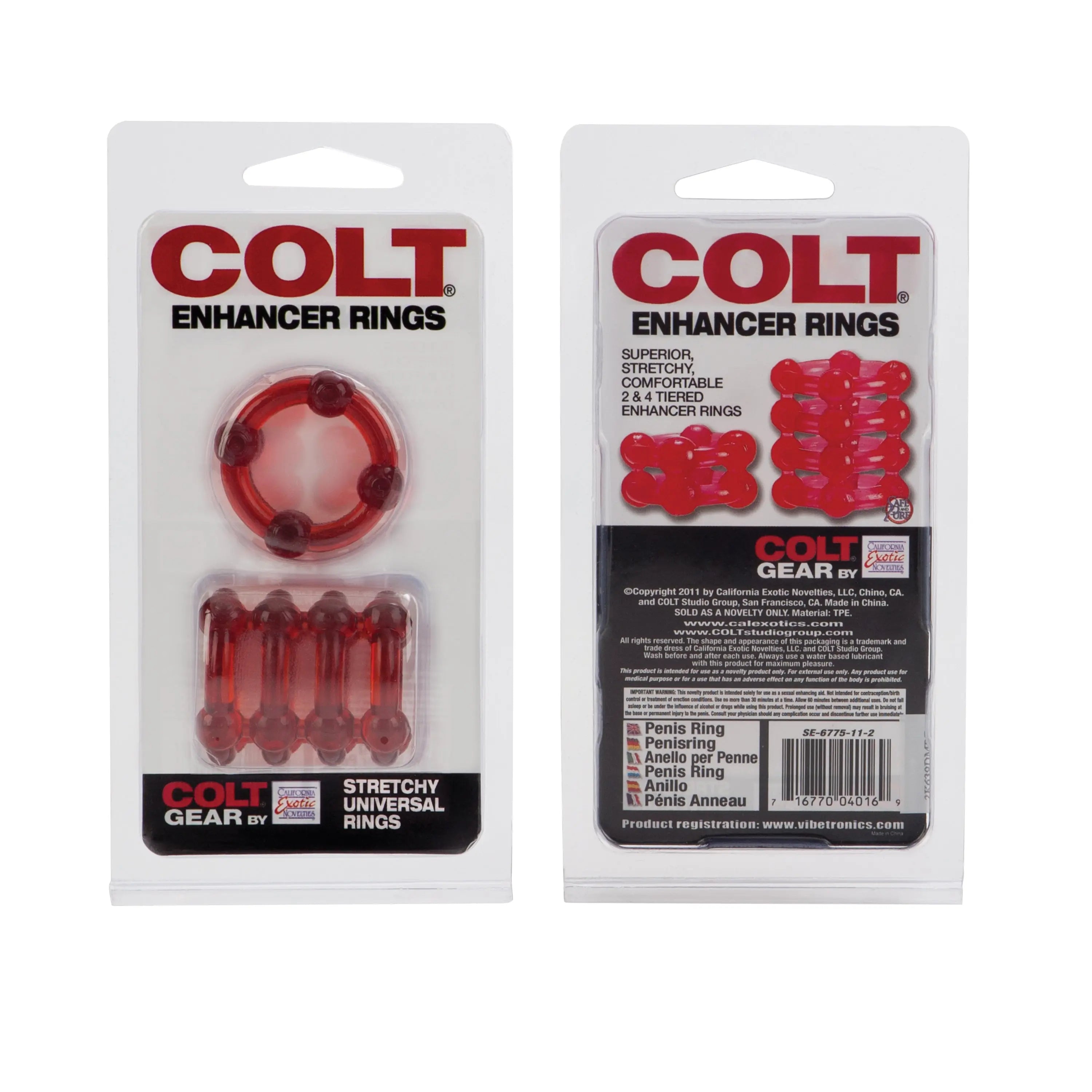 Red Colt Enhancer Rings: stretchy universal gear rings set in blister pack