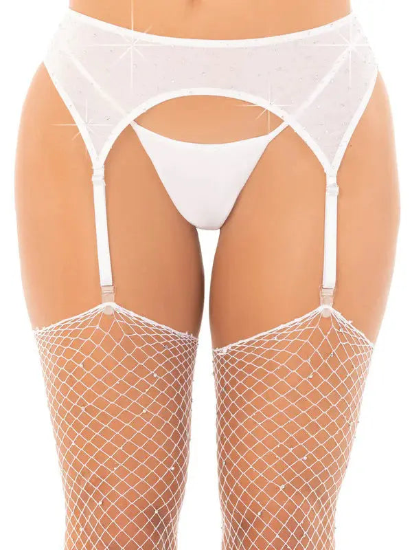 Rhinestone Garter Belt O/s - White – nylon | Fu'Cha Exotics