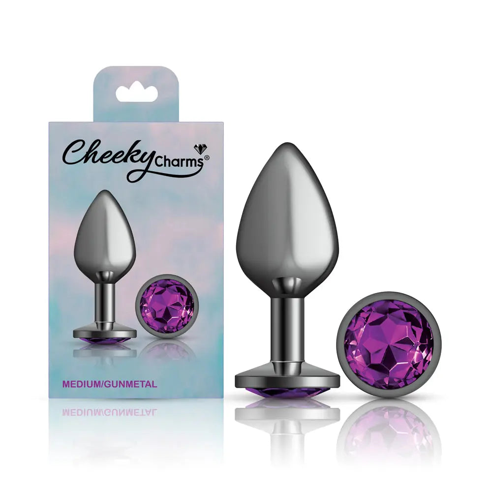 Purple Round Gem Gunmetal Metal Plug - Md – body-safe materials | Fu'Cha Exotics