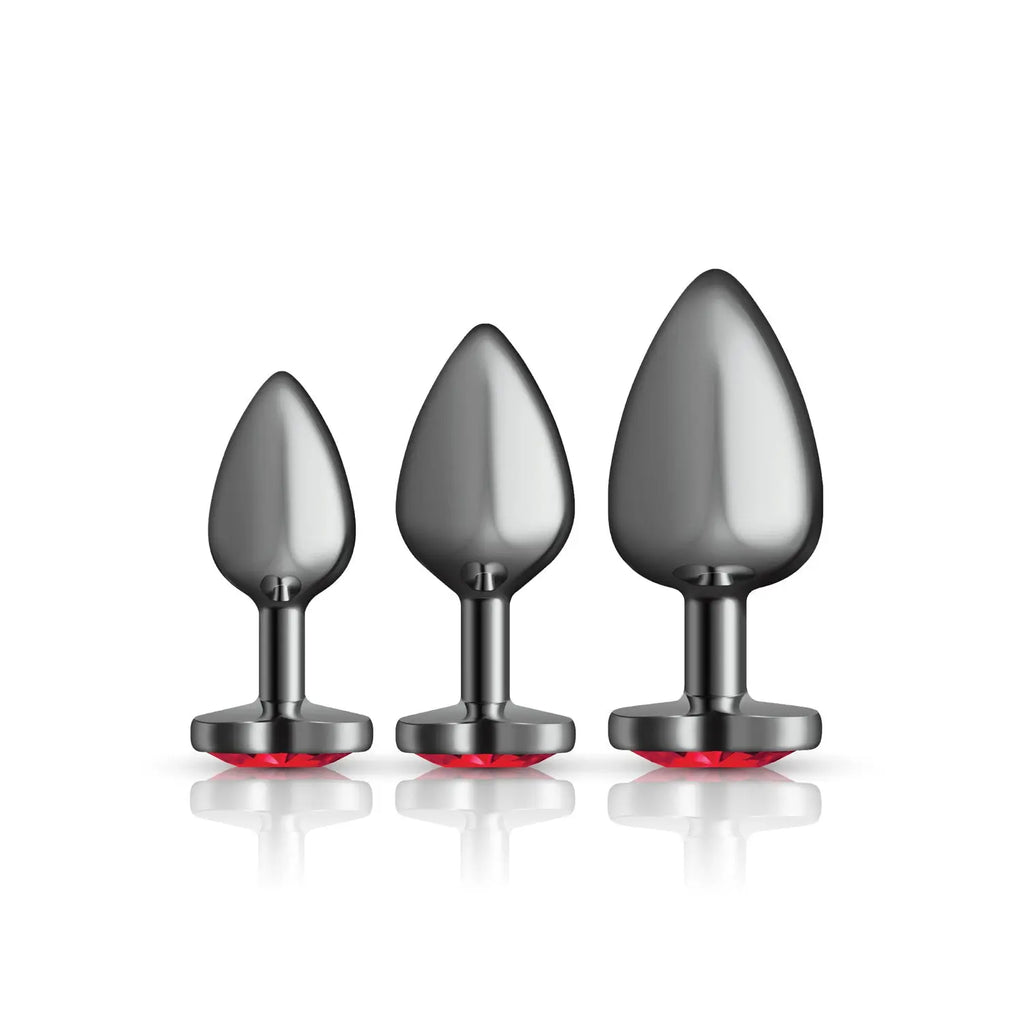 Red Heart Gem Anal Trainer Kit - Gunmetal – body-safe materials | Fu'Cha Exotics