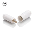 Compact white personal travel massager with interchangeable tips and plug connector.