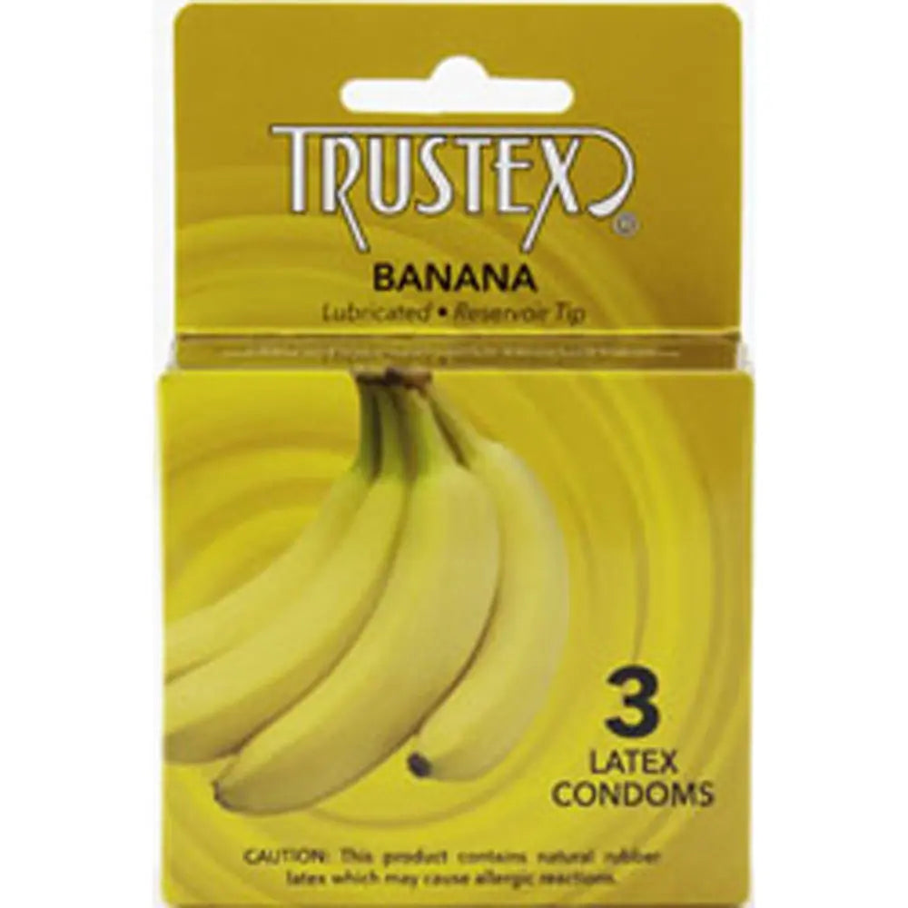 Trustex banana flavored lubricated latex condoms, 3-pack blister pack