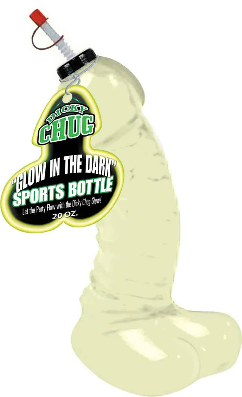 Glow-in-the-dark 20 oz sports bottle, light yellow-green, with cap and straw