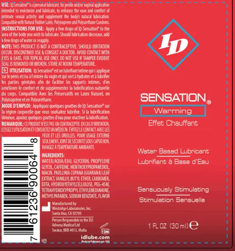ID Sensation Warming Water Based 1 Oz – body-safe materials | Fu'Cha Exotics