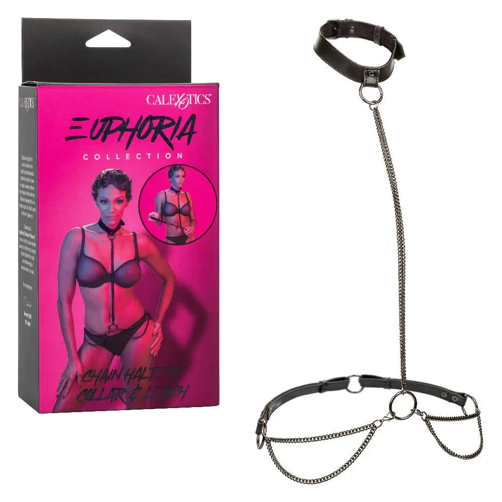 Euphoria Collection Chain Halter/collar and Leash - Black – body-safe materials | Fu'Cha Exotics