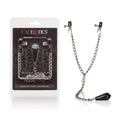 Weighted nipple clamps with padded black tips and silver chain links