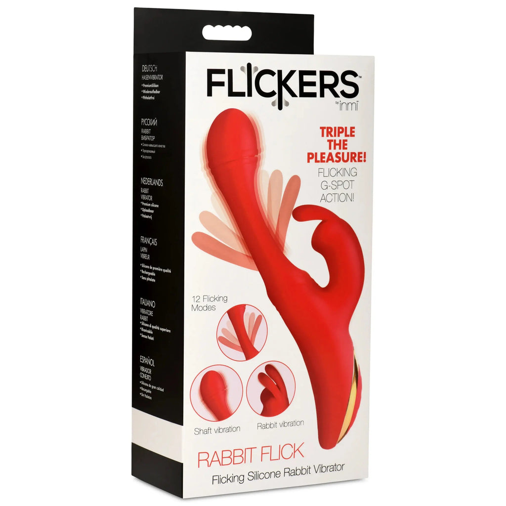 Rabbit Flick Flicking Silicone Rabbit Vibrator - Red – body-safe silicone 11 vibration modes | Fu'Cha Exotics