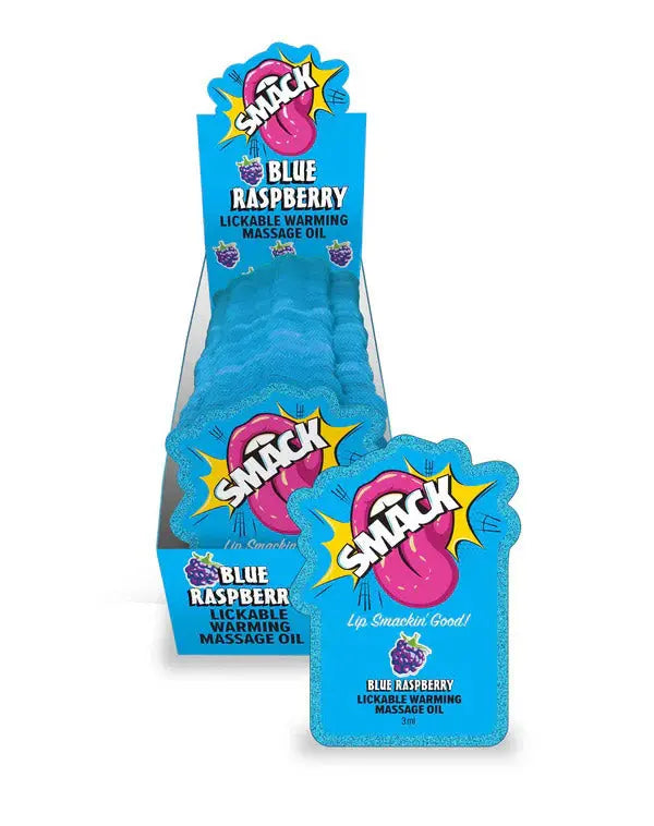 Smack Lickable Massage Oil, 3ml Pouch Display 36pc - Blue Raspberry – body-safe materials | Fu'Cha Exotics