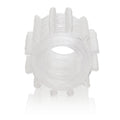 Clear reversible masturbator with ring opening and raised textured grips