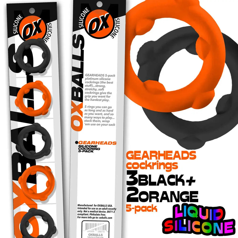 Gearheads 5 Pack Spinner Rings - Orange Black – body-safe silicone | Fu'Cha Exotics