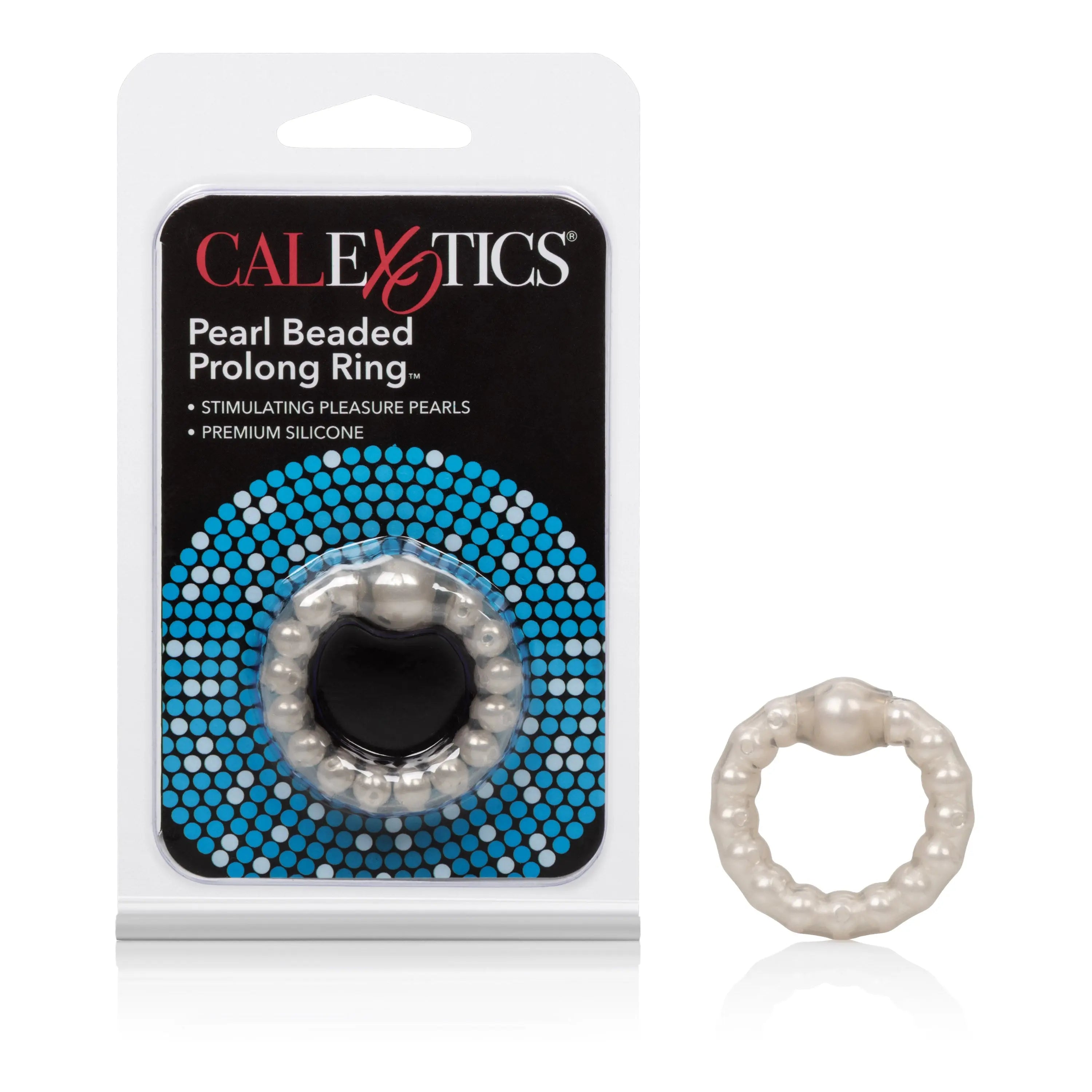 Pearl-beaded ring with dark center, clear silicone base