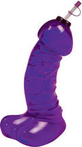 Purple novelty sports bottle with flip-top cap and straw spout
