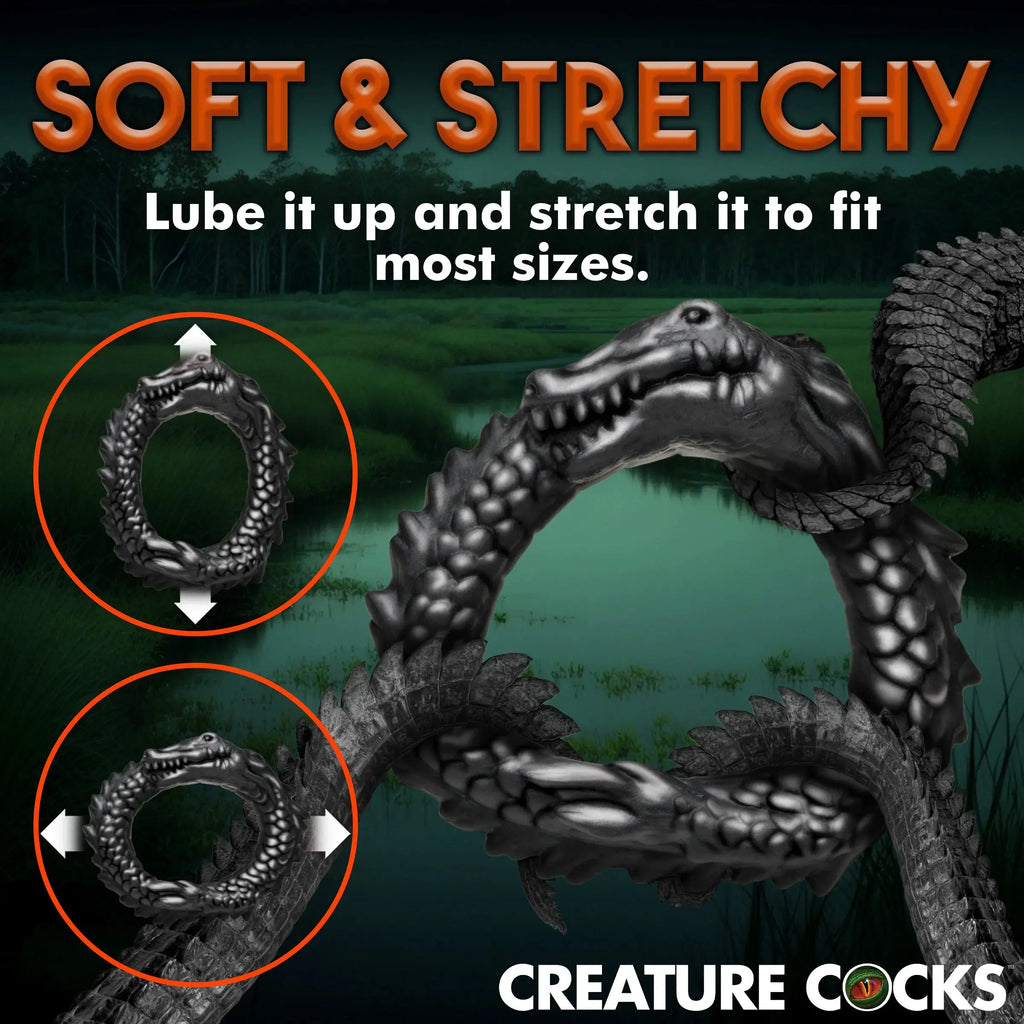 Black Caiman Silicone Cock Ring - Black – body-safe silicone | Fu'Cha Exotics