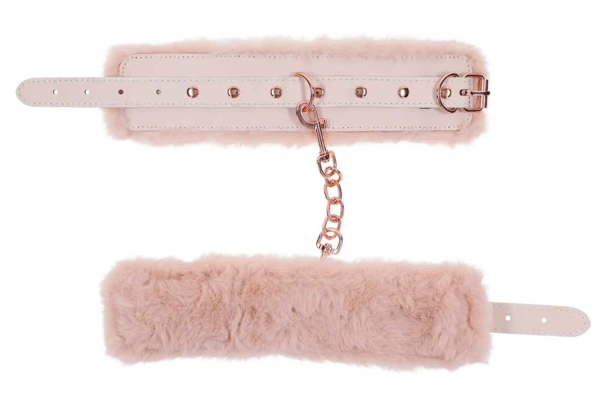Peaches N Creame Fur Handcuffs - Pink – body-safe materials | Fu'Cha Exotics