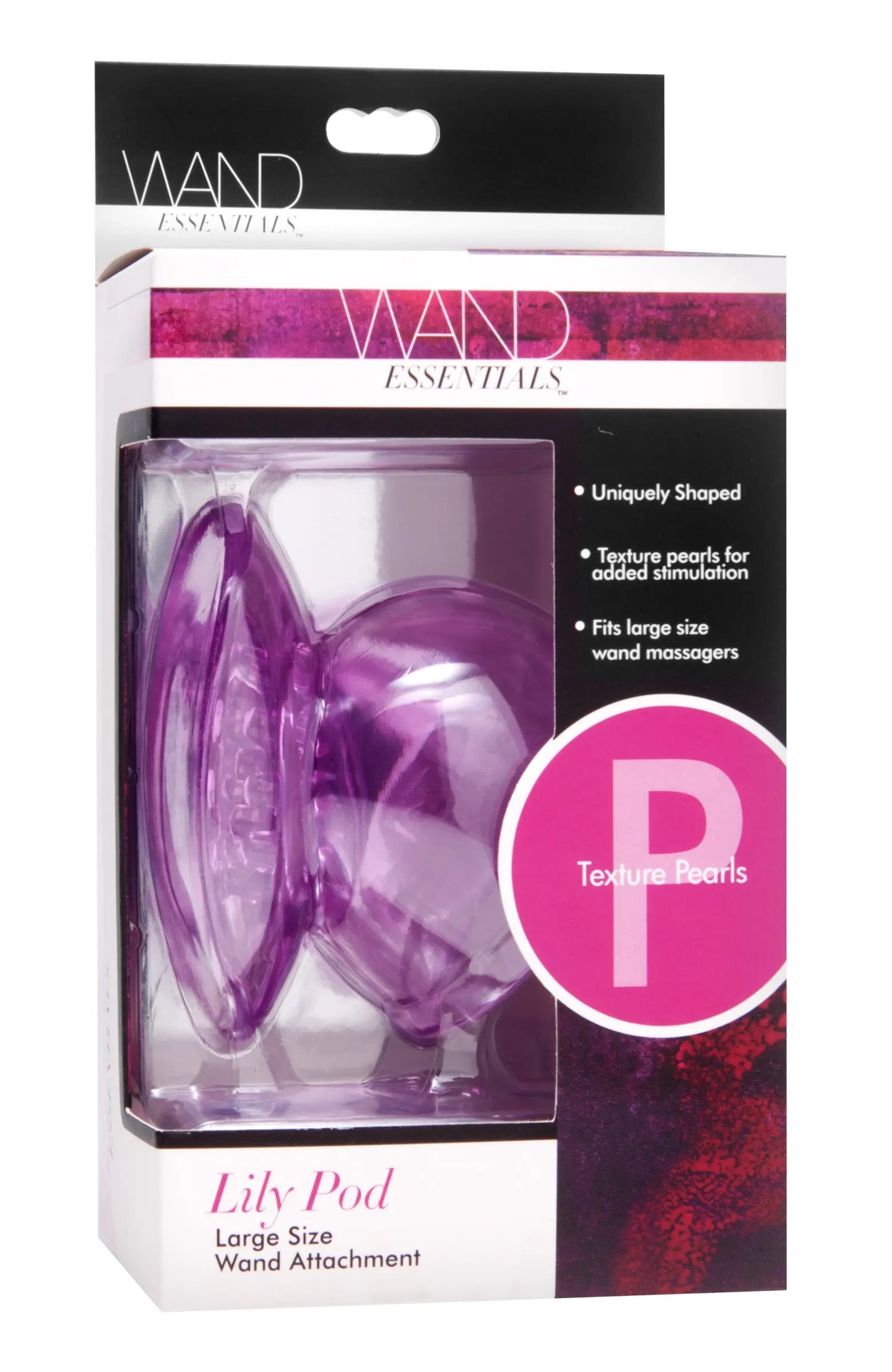 Purple Lily Pod wand tip attachment with texture pearls, large size, on package