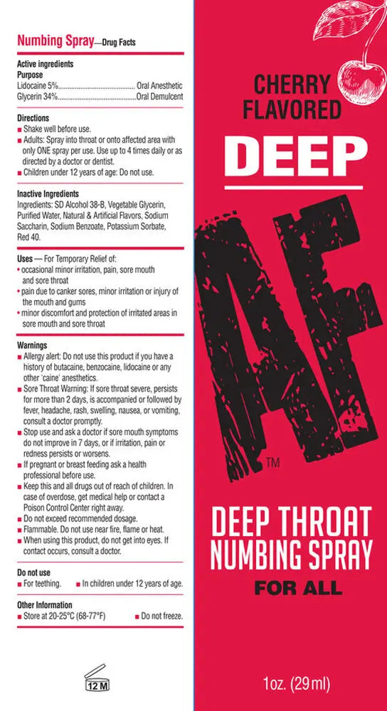 Deep Af Deep Throat Numbing Spray - Cherry - 1 Fl. Oz. – body-safe materials | Fu'Cha Exotics