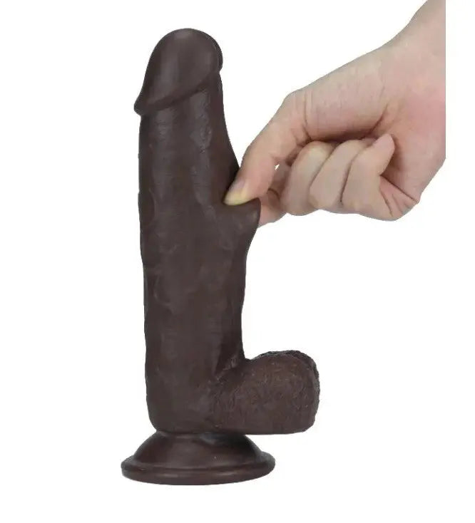 Real Skin 7.5" Dual Layer Dildo - Dark Brown – body-safe materials | Fu'Cha Exotics