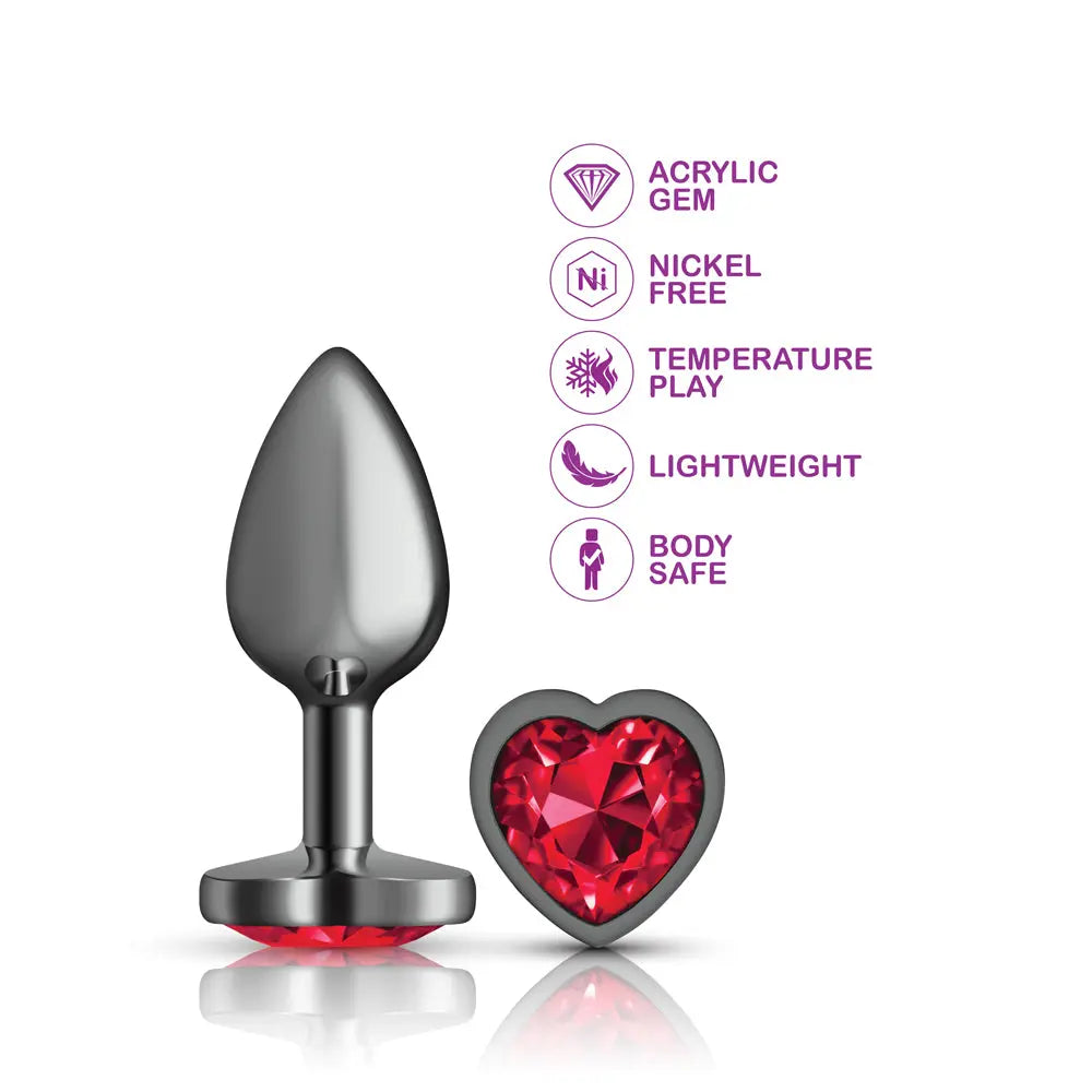 Deep Red Heart Gem Gunmetal Metal Plug - Lg – body-safe materials | Fu'Cha Exotics