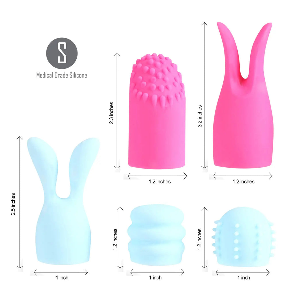 Quinn 5 Piece Silicone Attachments - Pink/blue – body-safe silicone fully waterproof | Fu'Cha Exotics
