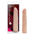 7.5 inch silicone dildo with flexible spine, light pink, ridged texture