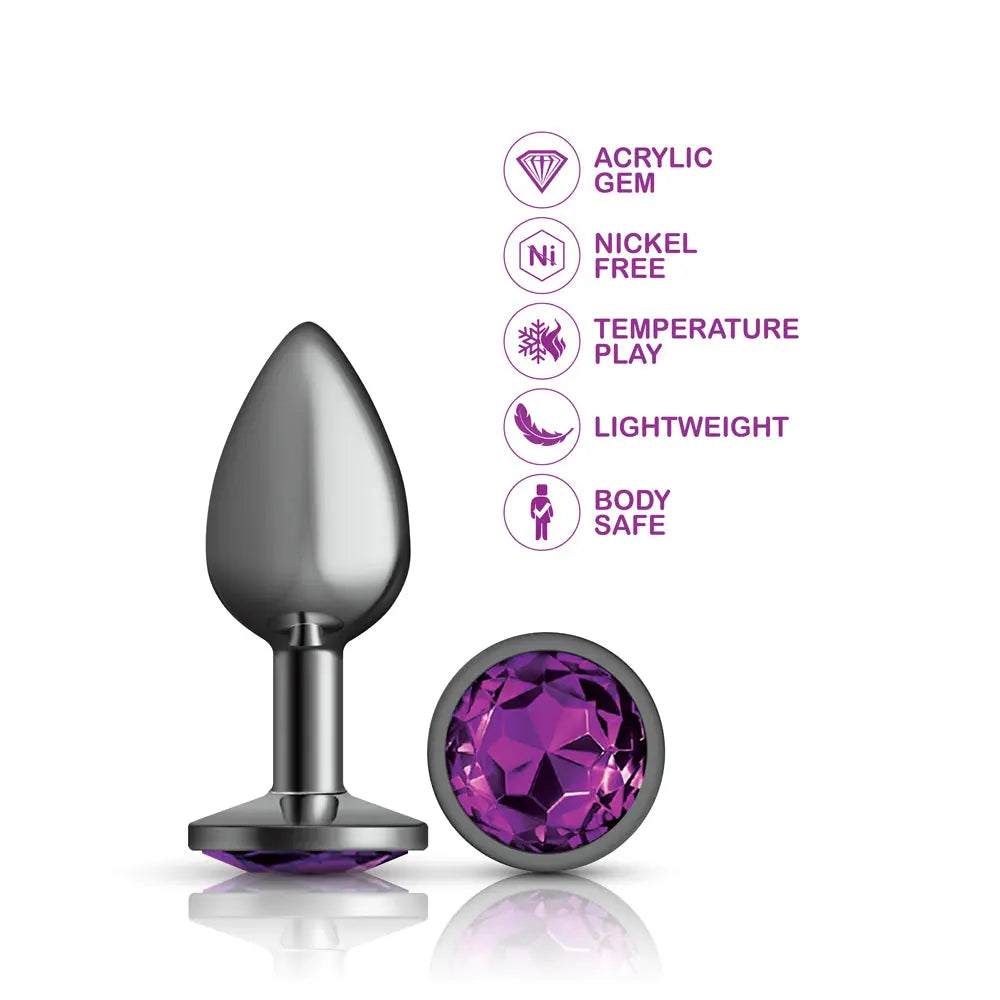 Purple Round Gem Gunmetal Metal Plug - Md – body-safe materials | Fu'Cha Exotics