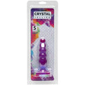 Purple crystal anal plug with stacked beads, 5-inch length.