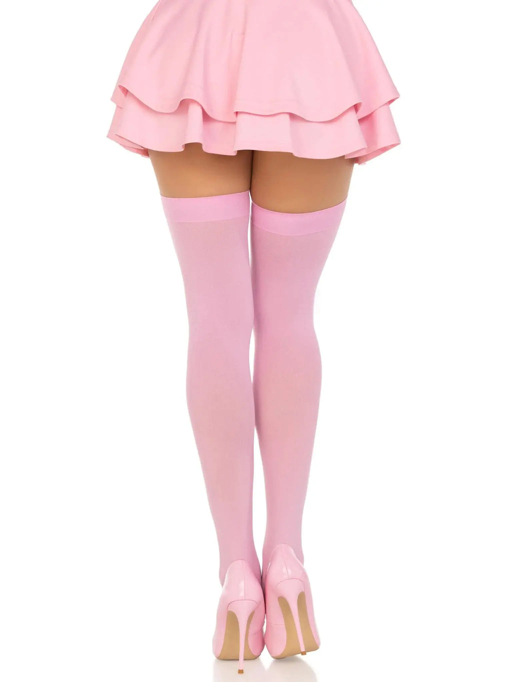Opaque Nylon Thigh Highs - One Size - Pink – body-safe materials | Fu'Cha Exotics
