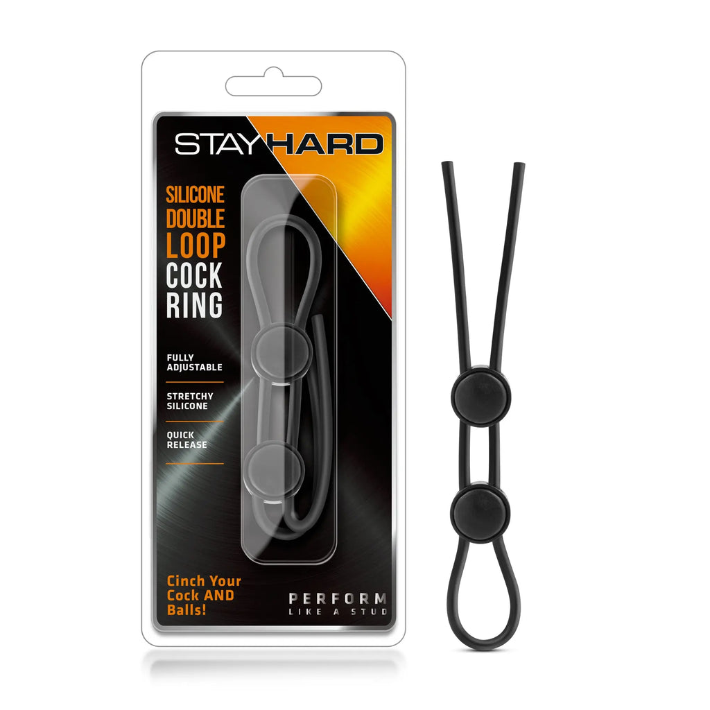 Stay Hard - Silicone Double Loop Cock Ring - Black – body-safe silicone adjustable intensity | Fu'Cha Exotics
