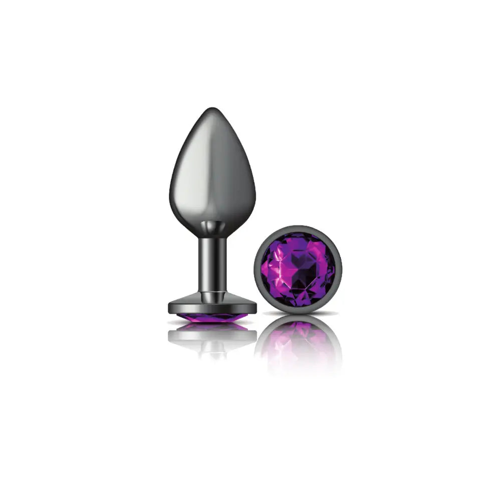 Purple Round Gem Gunmetal Metal Plug - Md – body-safe materials fully waterproof | Fu'Cha Exotics