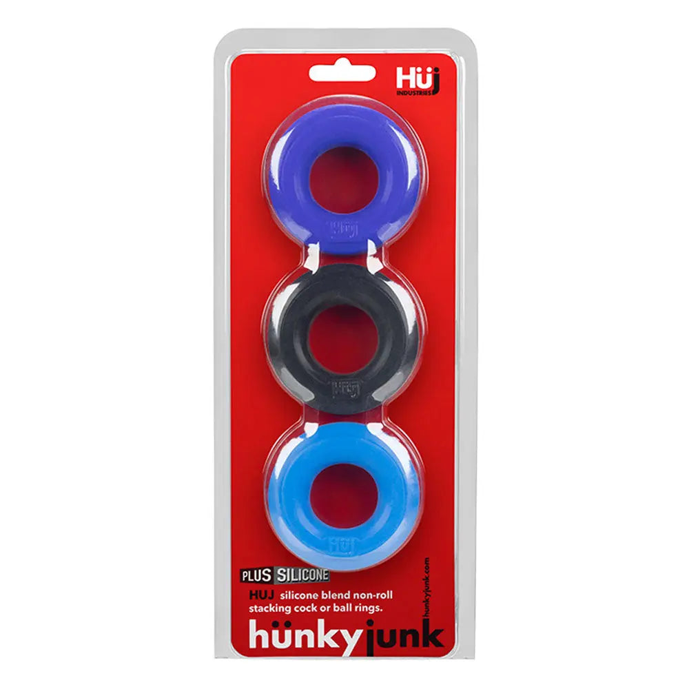 Hunkyjunk Huj3 C-Ring 3 Pk - Blue / Multi – body-safe silicone | Fu'Cha Exotics