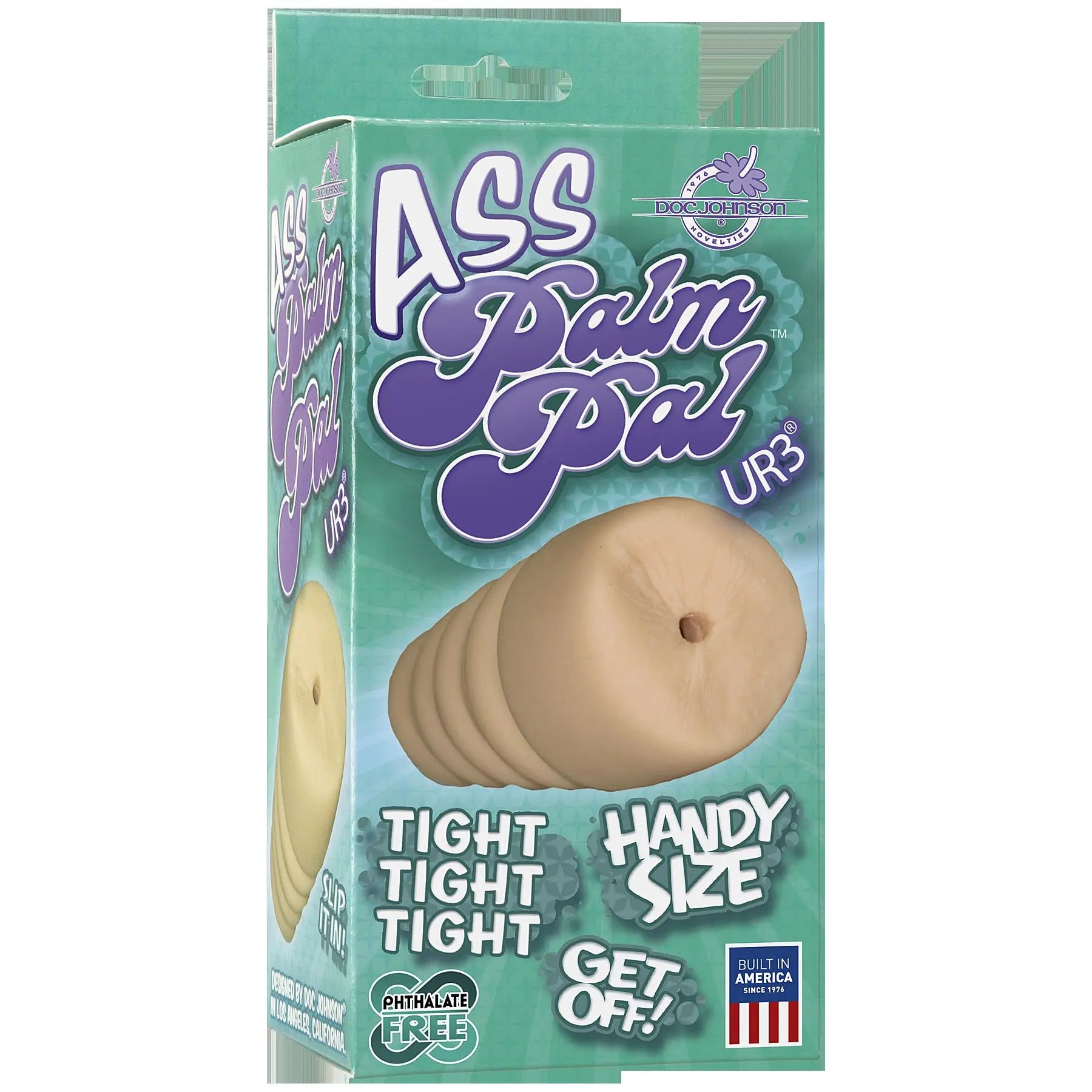 Masturbator retail box with beige insert and rounded contours