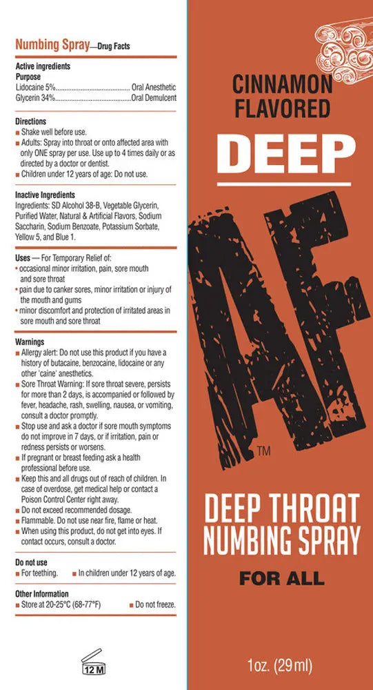 Deep Af Deep Throat Numbing Spray - Cinnamon - 1 Fl. Oz. – body-safe materials | Fu'Cha Exotics